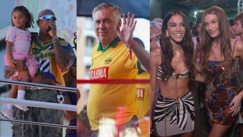 Segundo dia de carnaval em Salvador tem Liz no trio do pai e presenças de Ancelotti, Bruna Marquezine, Sasha e Jade Picon em camarotes