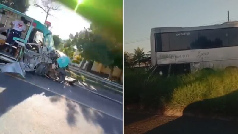 Ambulância e ônibus se envolvem em acidente na BR-101, em Campos, e deixam três feridos