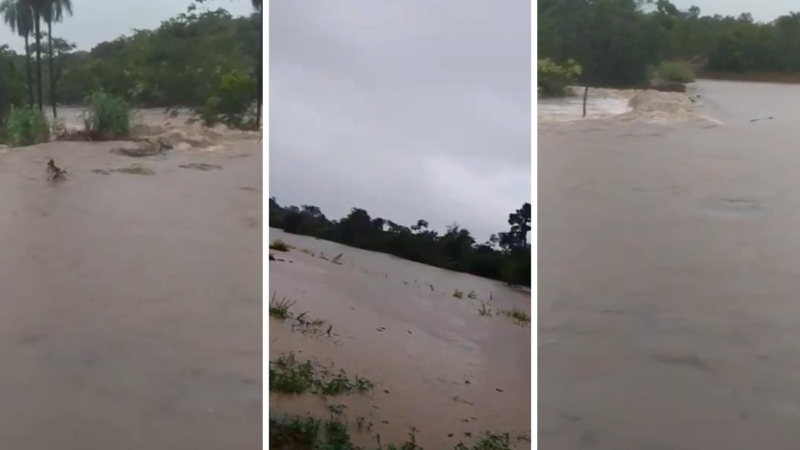 Aterro de represa rompe parcialmente em povoado no TO e provoca alagamentos; VÍDEO