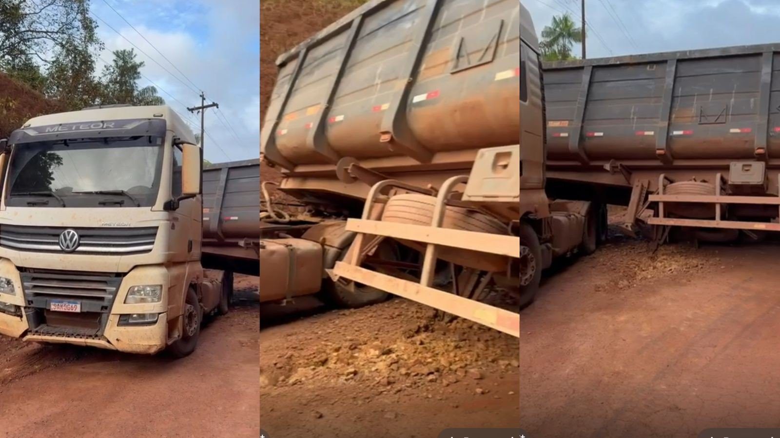 Pista escorregadia causa acidente e congestionamento em estrada de terra da BR-210, no Amapá