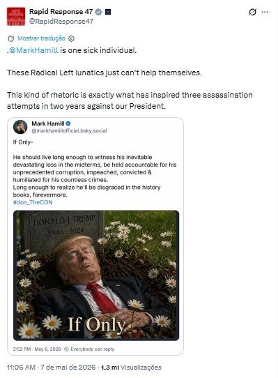 Casa Branca chama Mark Hamill de ‘doente’ após ator publicar imagem de IA de Trump em túmulo; artista apagou post e se desculpou