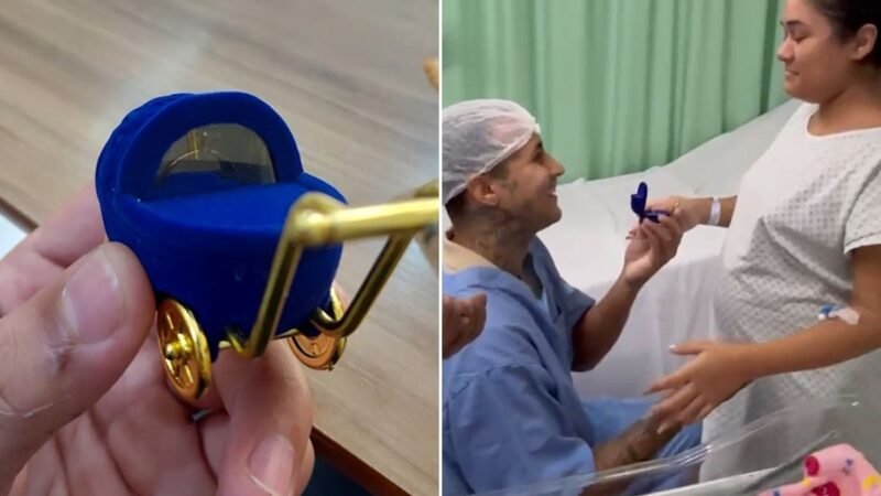 Grávida é surpreendida com pedido de casamento na maternidade e diz ‘sim’ antes de dar à luz; ASSISTA