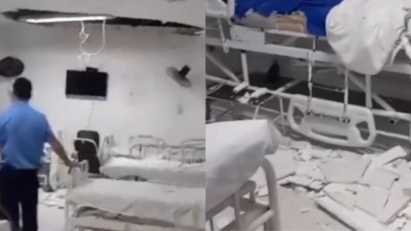 Forro de teto de enfermaria cai sobre leito com mãe e filho recém-nascido em hospital no Recife; VÍDEO