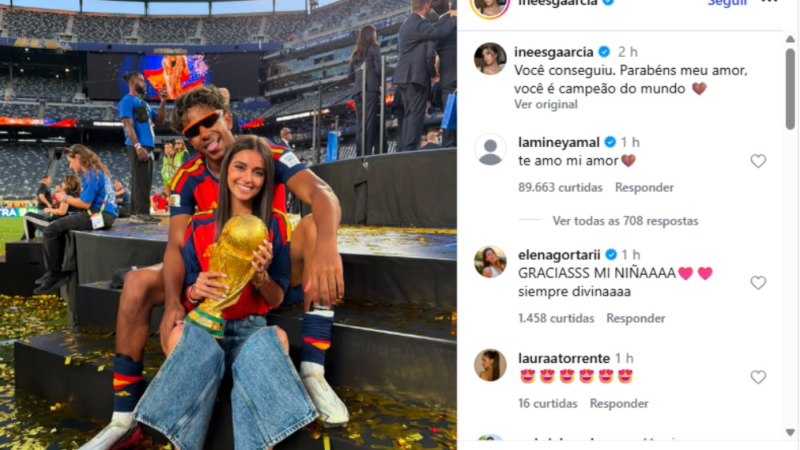 Inés García parabeniza namorado Lamine Yamal pelo título da Espanha na Copa