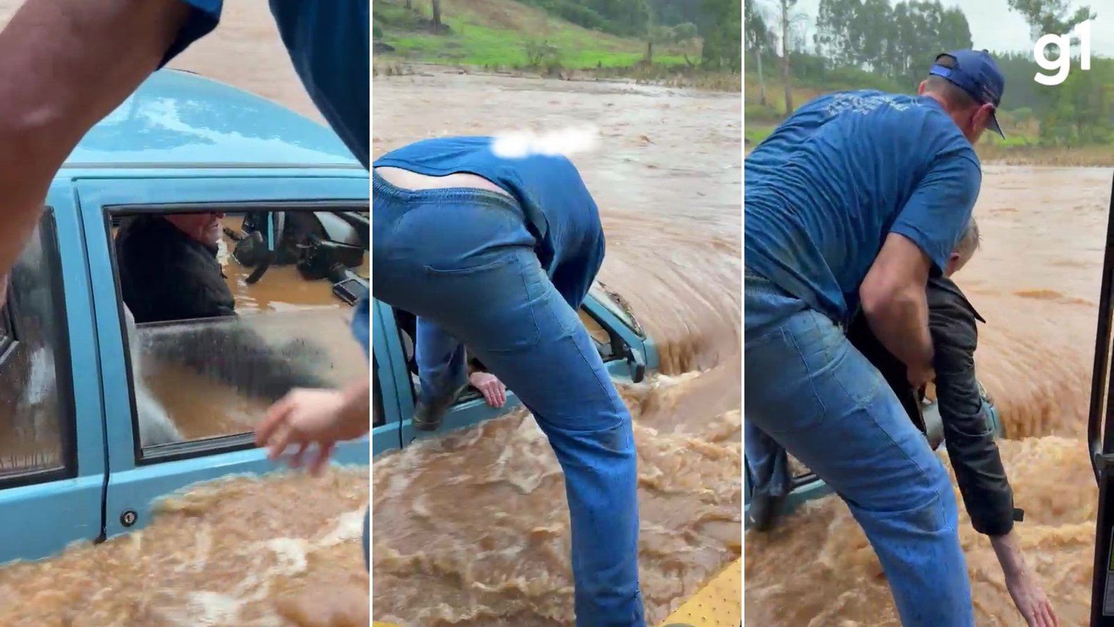 ‘Fiquei assustado’, diz homem que resgatou idoso de carro submerso durante forte chuva no RS; veja VÍDEO