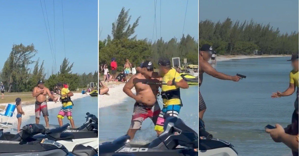 Veja minuto a minuto do vídeo que mostra banhista sacando arma e apontando contra velejador em Arraial do Cabo