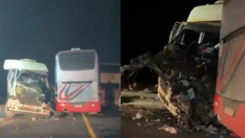 VÍDEO: Caminhão se envolve acidente com ônibus de estudantes na BR-163 em MT