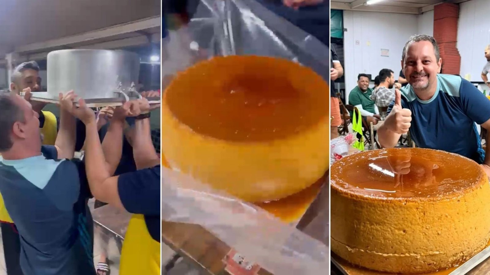 Amigos fazem pudim de quase 24 kg após partida de futebol em Vila Velha; veja VÍDEO